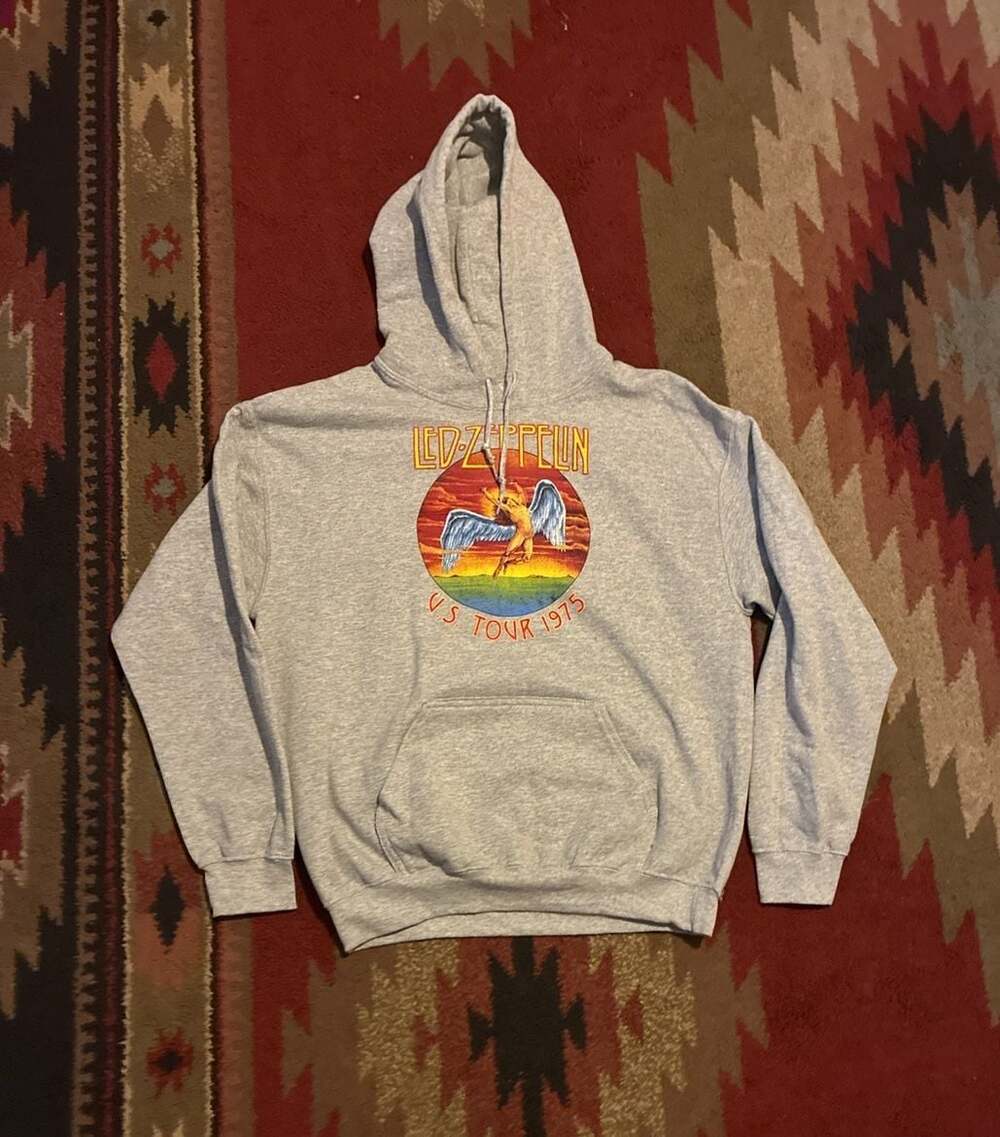 Led Zeppelin US Tour 1975 Gray Pullover Hoodie Size Small